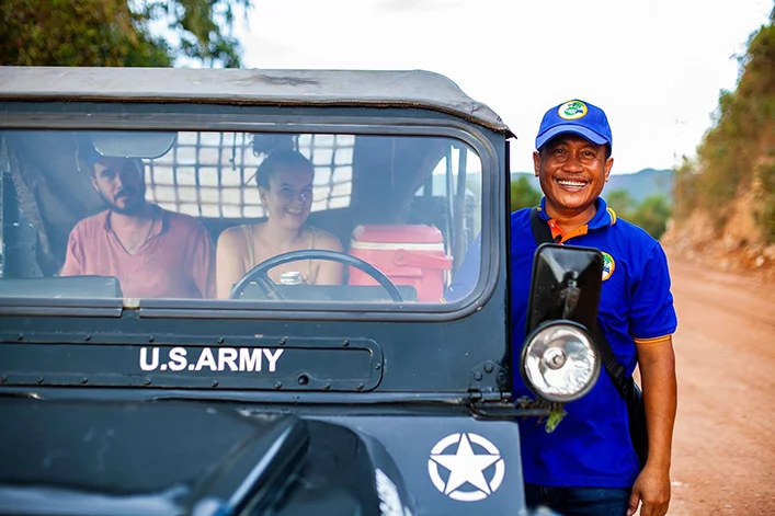 Vintage Jeep on Kampot countryside road
