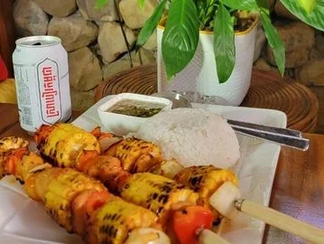 Bustling local Khmer market with fruits